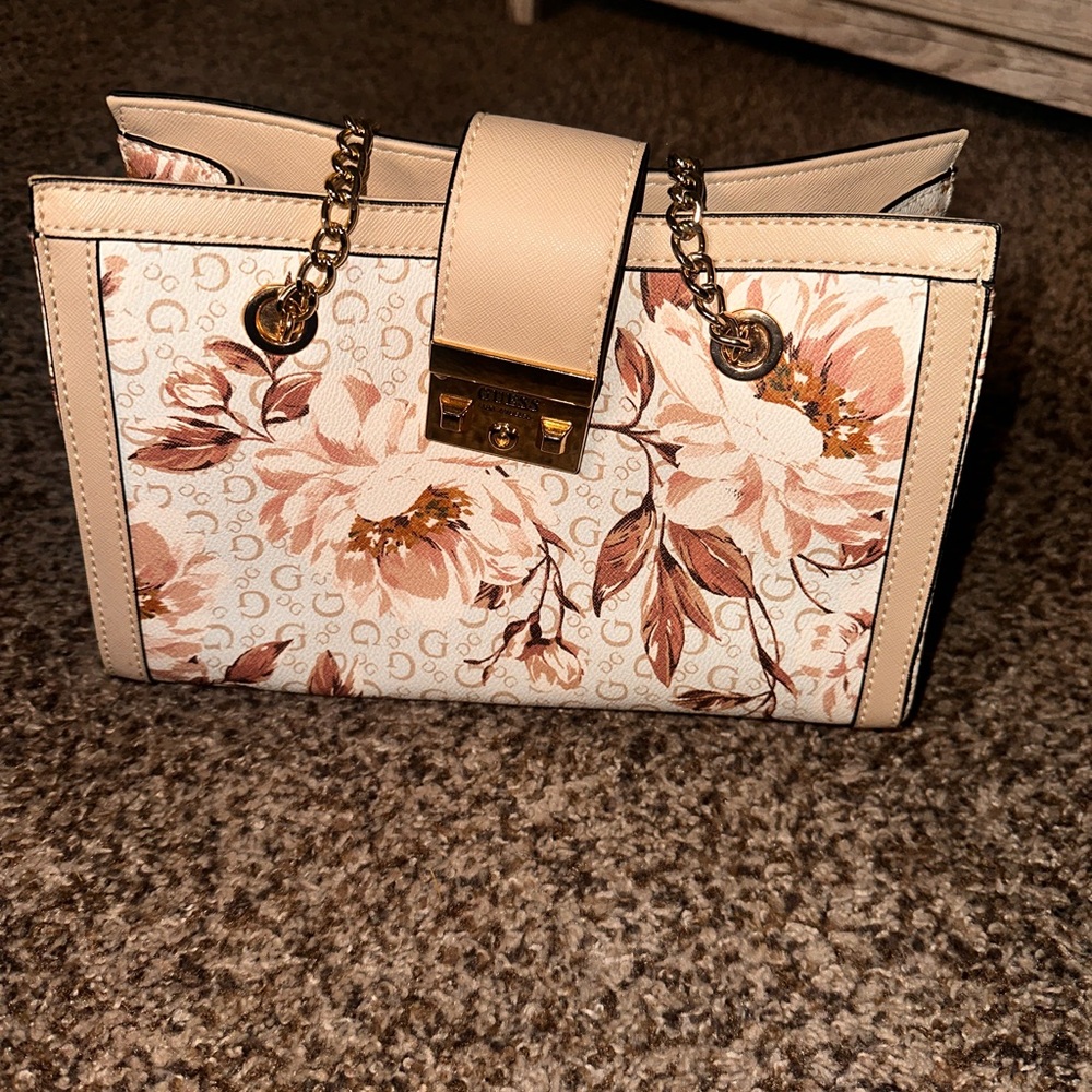 GUESS Beige and Brown Floral Shoulder Bag
